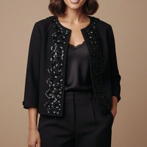 Anthropologie elevenses black wool sequence jacket